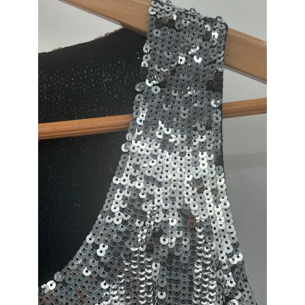 Michael Kors Dress Sequin Women Size 0 Silver Metallic Sleeveless‎ Evening Short